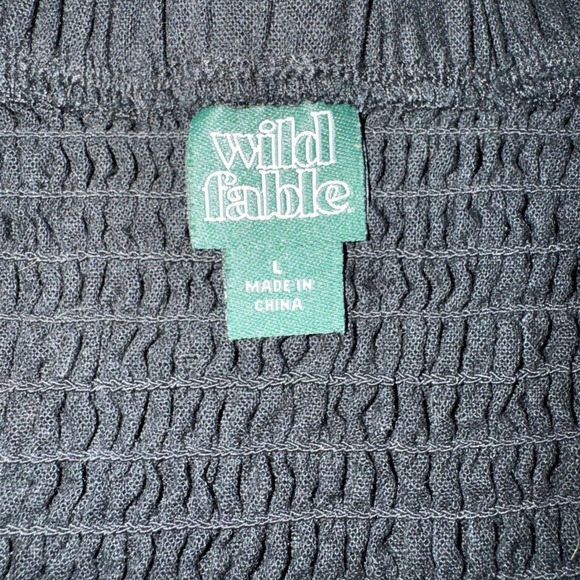 Wild Fable Black Lace Up Corset Crop Top Puff Sleeve Smocked Back Large Linen - Picture 6 of 7